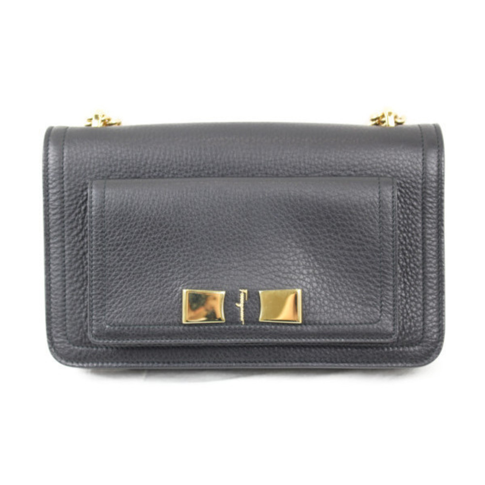 【SALVATORE FERRAGAMO】CHAIN SHOULDER BAG Salvatore Ferragamo Chain Shoulder Bag Leather Black